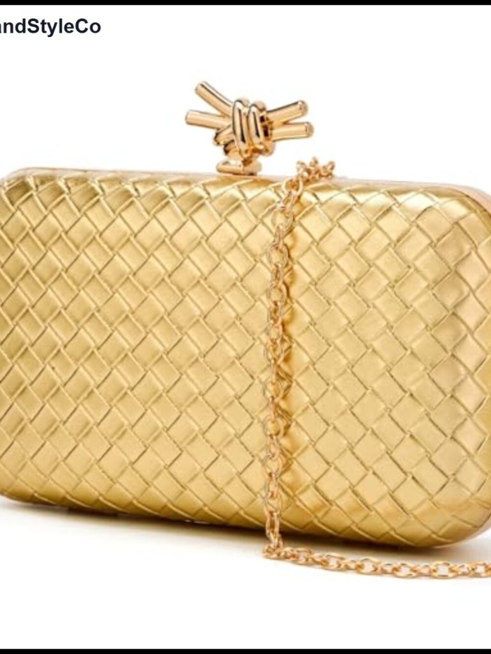 Woven PU Leather Evening Clutch Detachable Chain Wedding Party Prom
